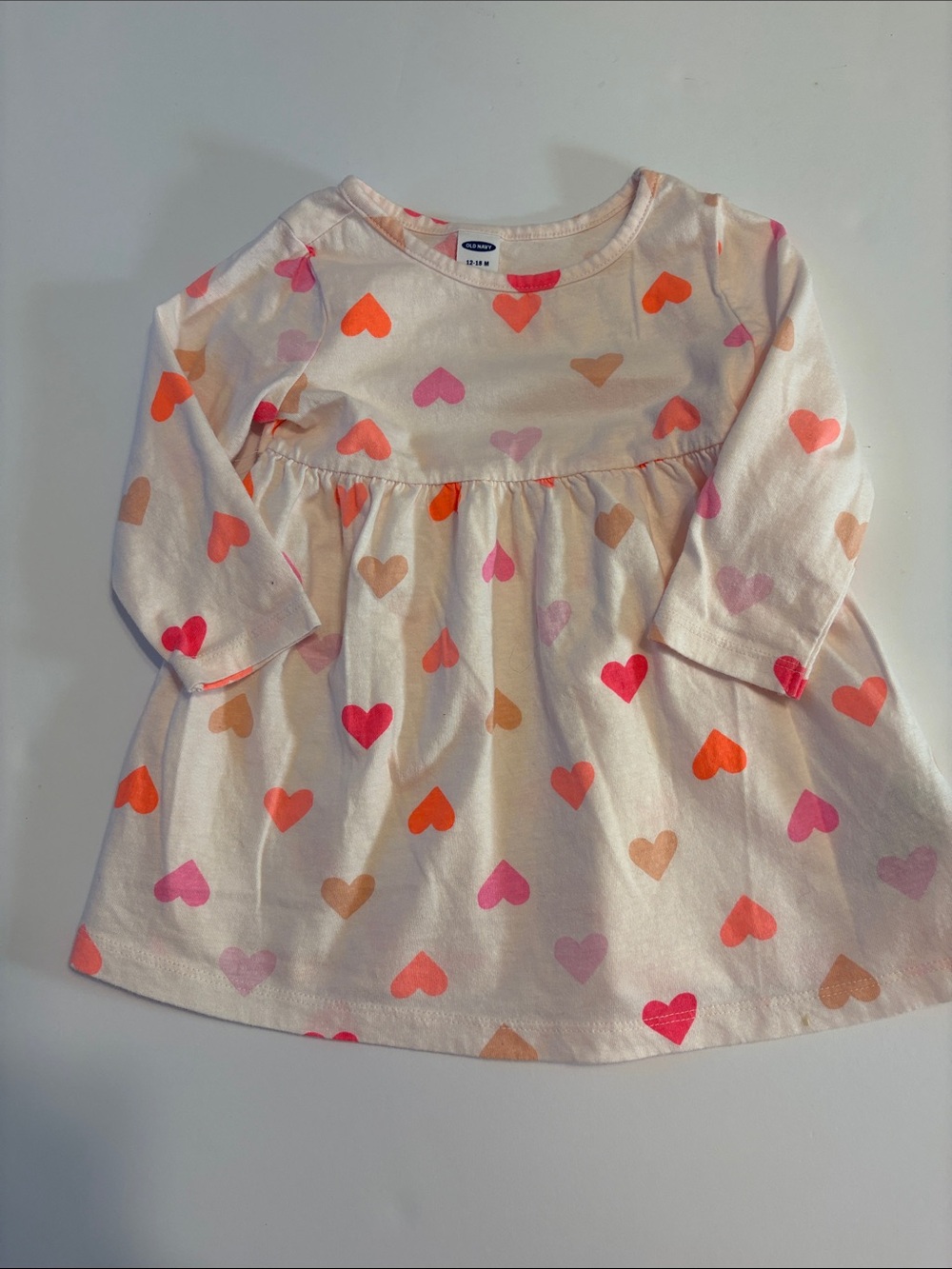 Old Navy Cream Heart Print Long-Sleeve Dress